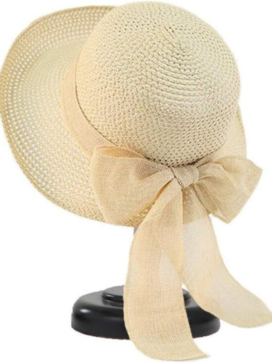 Accessories - Wide Brim Straw Sun Hat with Ribbons, Roll-Up & Foldable, UV Protection, Summer